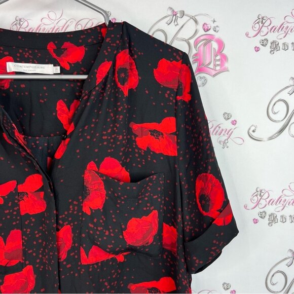 Contemporaine par Simon’s dress poppy poppies Stylish Red and Black Women's Top - Picture 5 of 12